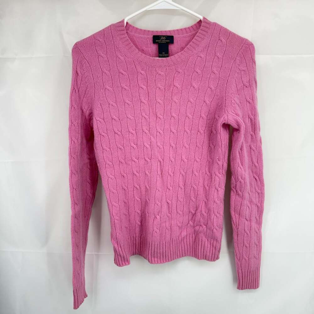 Brooks Brothers Women XS 100% Cashmere Cable Knit Sweater Crop Pink Long Sleeve